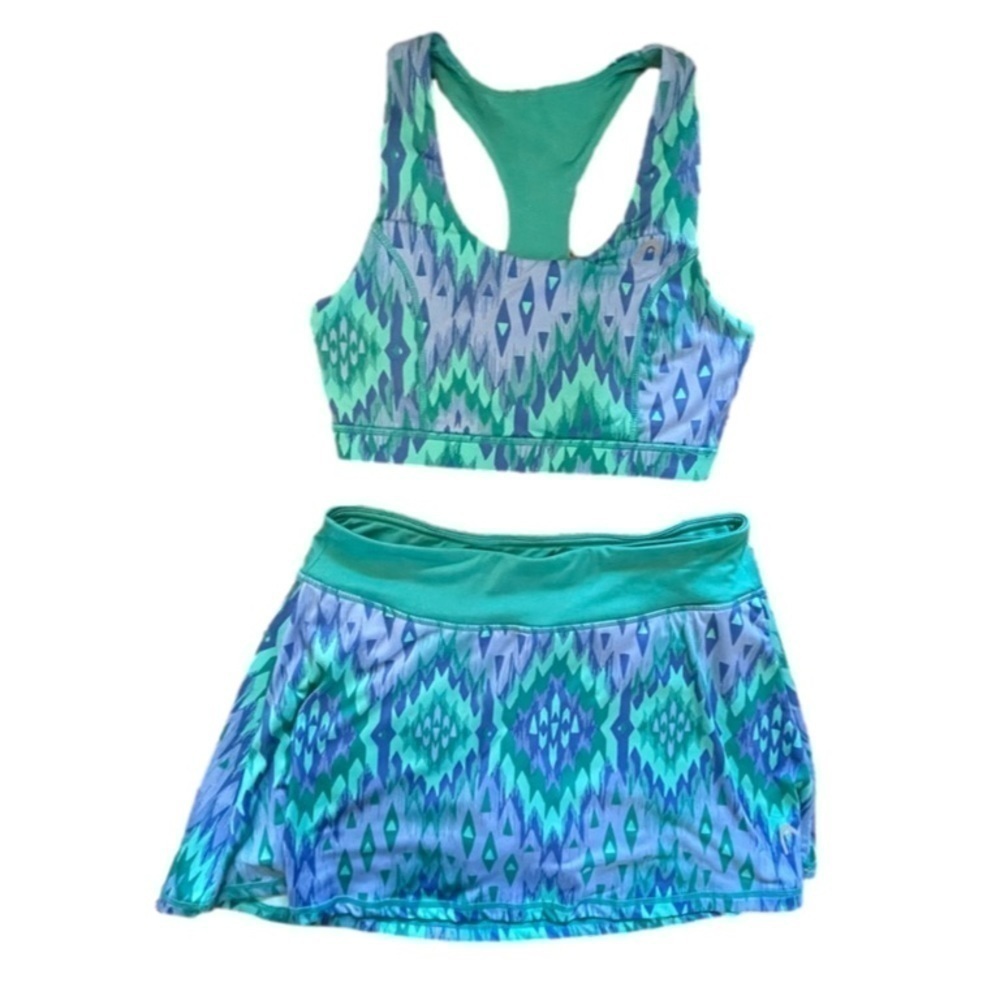 HEAD two piece tennis outfit skort set size sm blue green lavender like new